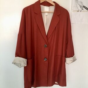 NWT H&M Linen-blend Jacket, Size US S, oversized, long-sleeve, rusty red